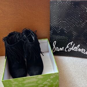 Sam Edelman Black Suede Fringe Boots